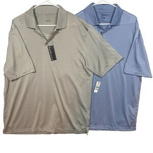 2x Van Heusen Men's Black Jaspe Light Striped Polo Shirt  Size L